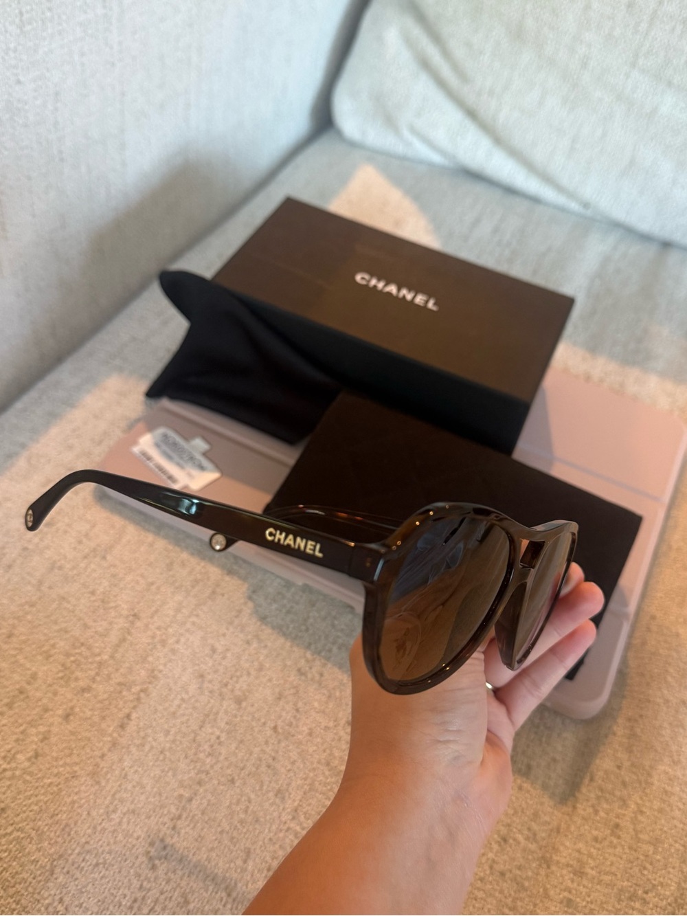 CHANEL Dark Havana Pilot Sunglasses Gold Logo